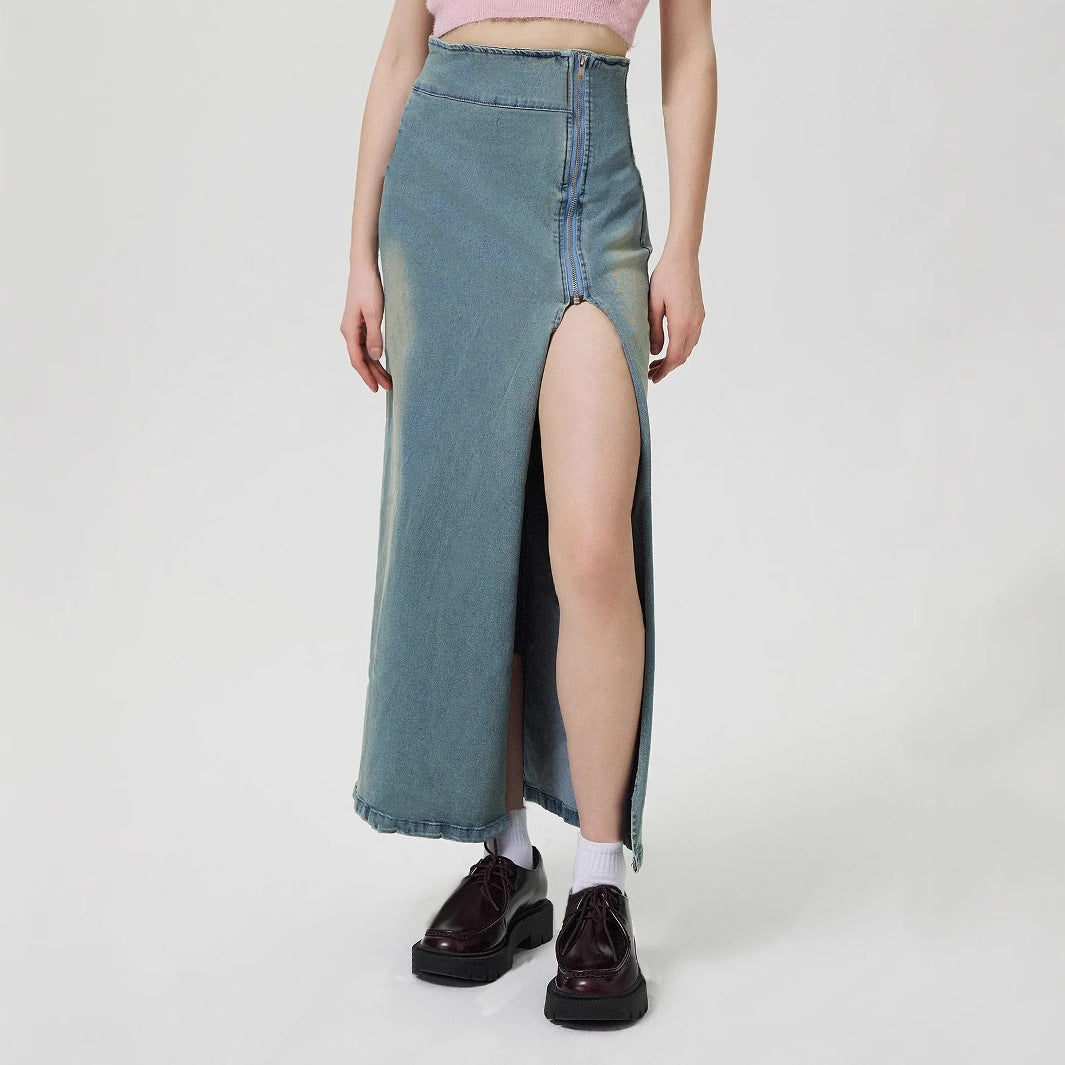 Jupe en jeans longue pour femmes avec fente latérale Chic und Stil