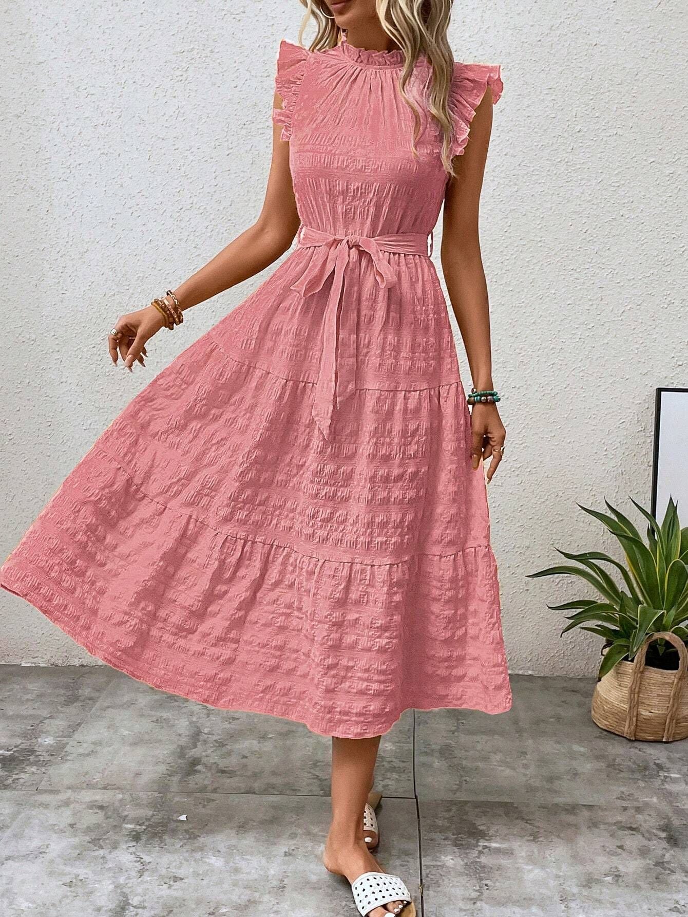 Robe midi femme avec manches volantées et ceinture à la taille Chic und Stil