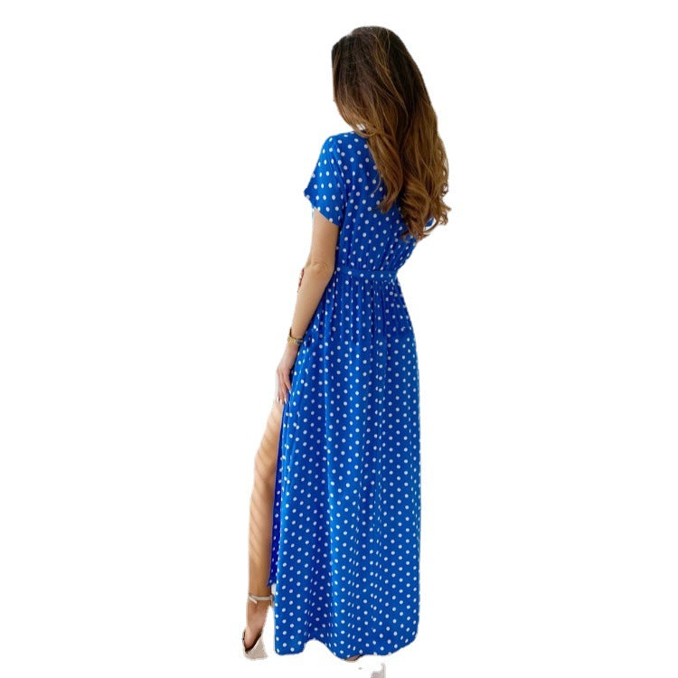 Women's Polka Dot Maxi Dress with Stylish Side Slit Chic und Stil
