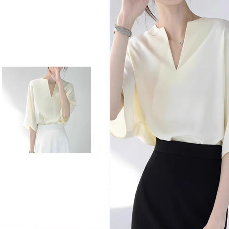 Blouse en soie pour femme à col en V avec des manches fluides Chic und Stil