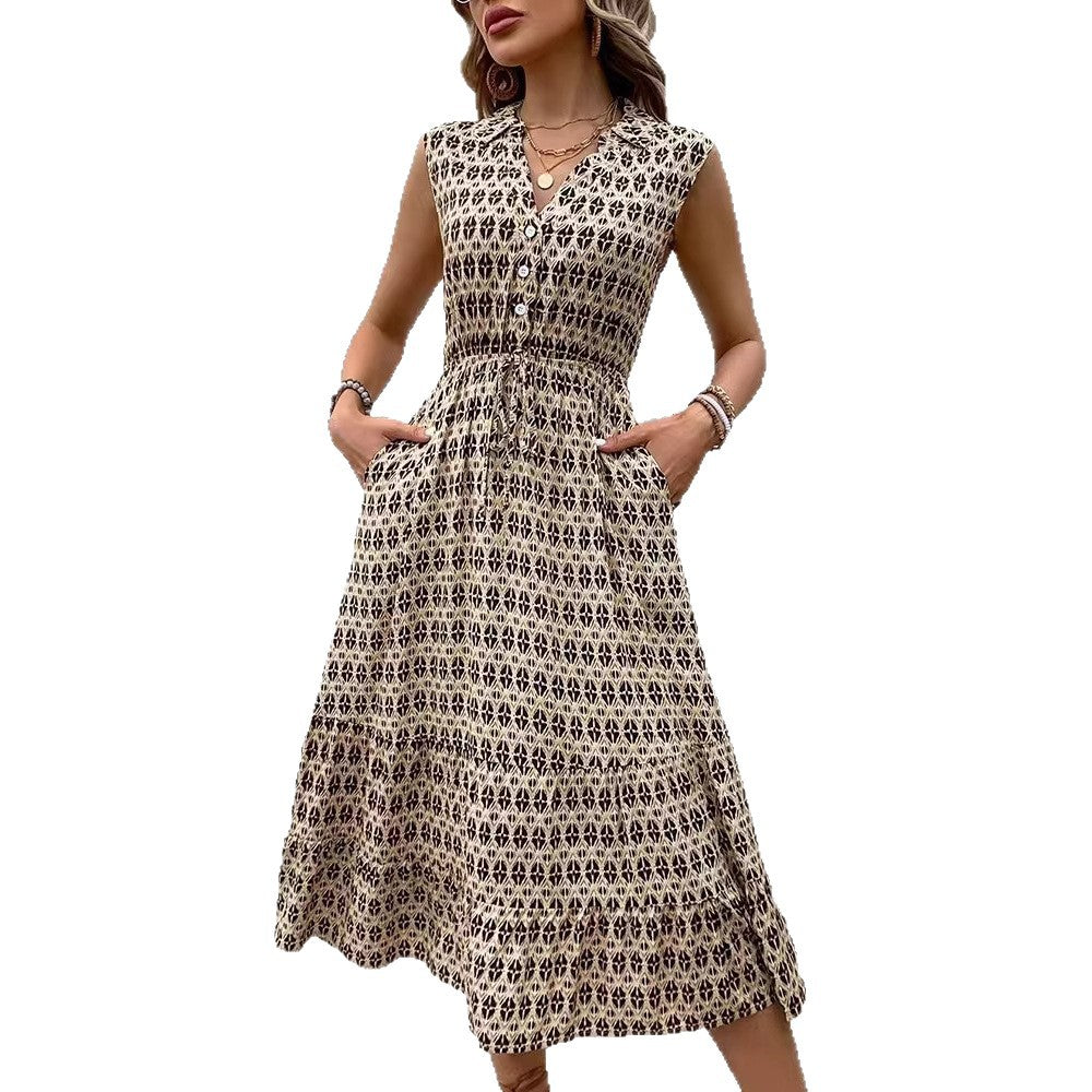 Robe midi pour femmes avec détails de boutons et ceinture élastique Chic und Stil