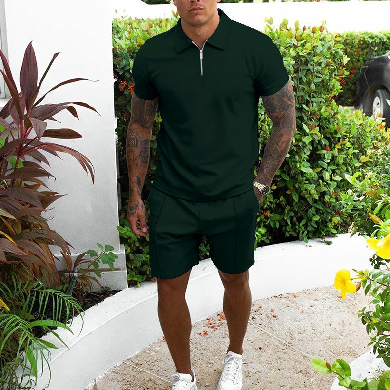 Hommes Freizeit-Zip-Up Polo et Shorts Set Chic und Stil