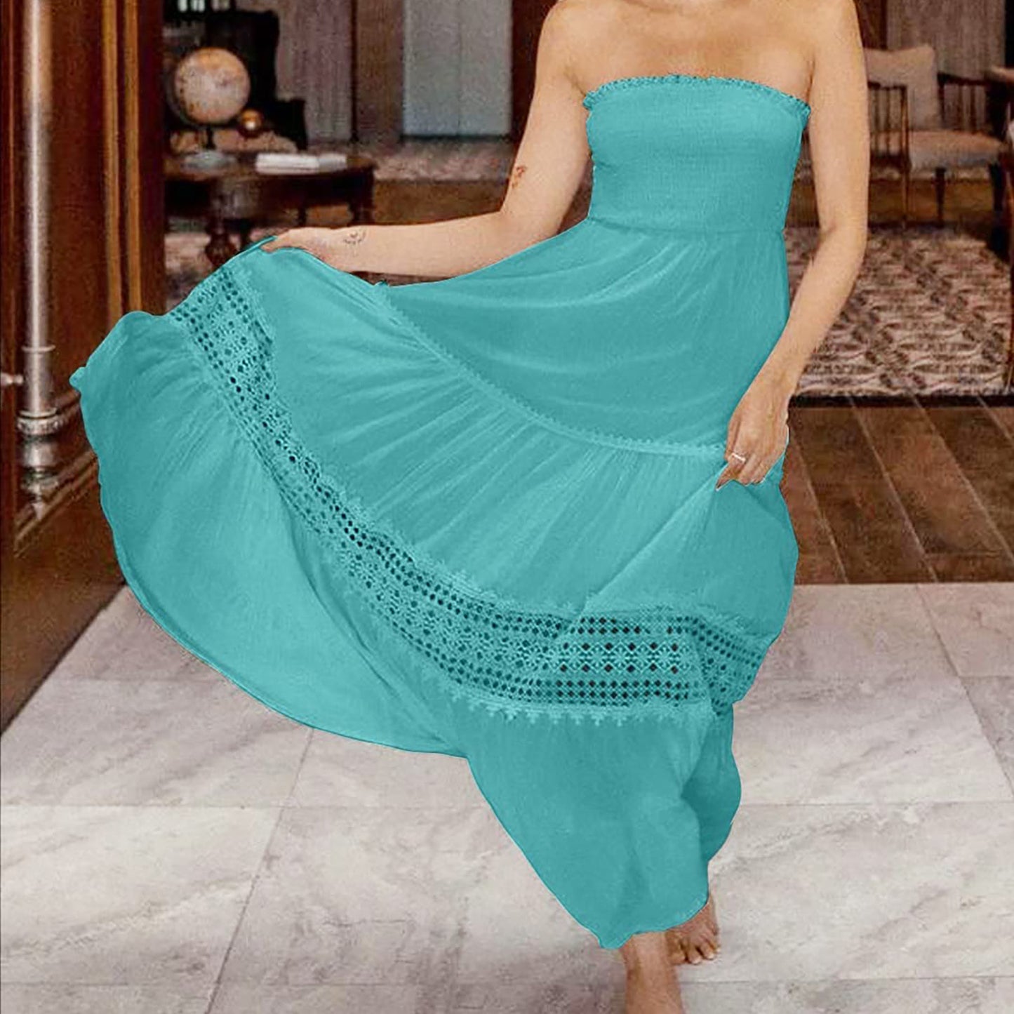 Robe maxi bohème sans bretelles Chic und Stil