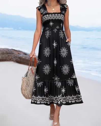Robe maxi à étages pour femmes avec bretelles réglables et poches Chic und Stil