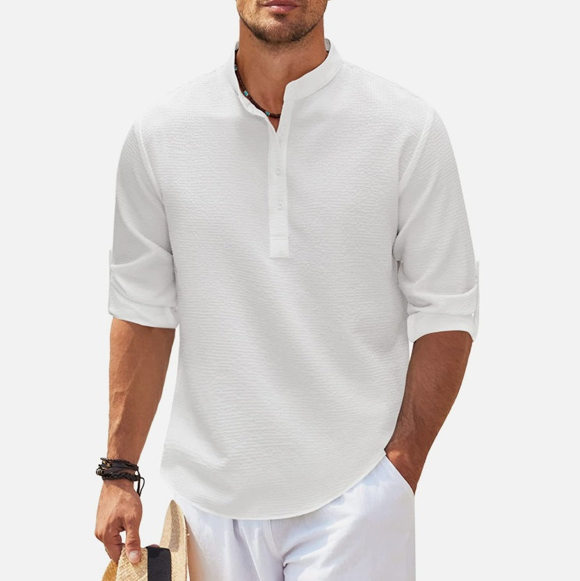 Chemise à manches longues décontractée pour hommes avec col montant et patte de boutonnage Chic und Stil