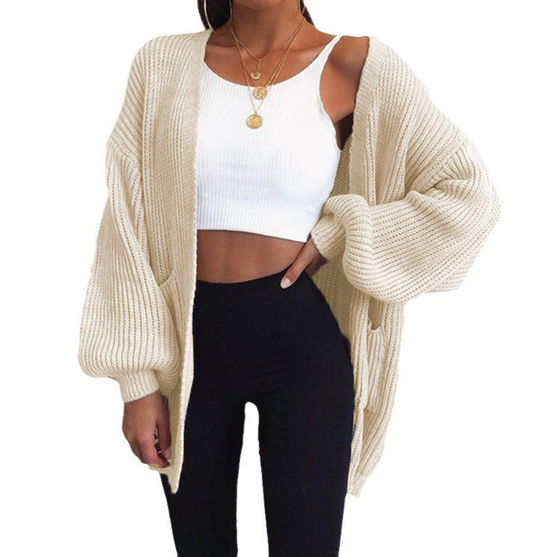 Cardigan en tricot épais pour femmes avec des manches ballon et une coupe décontractée Chic und Stil