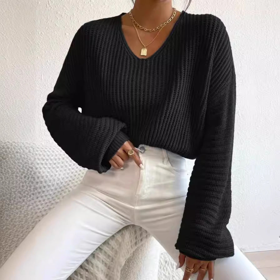 Pull V dames avec des manches larges et un motif tricot structuré Chic und Stil