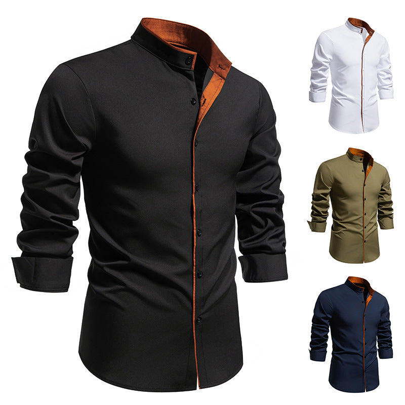 Chemise à manches longues pour hommes avec col montant moderne et détails brodés Chic und Stil