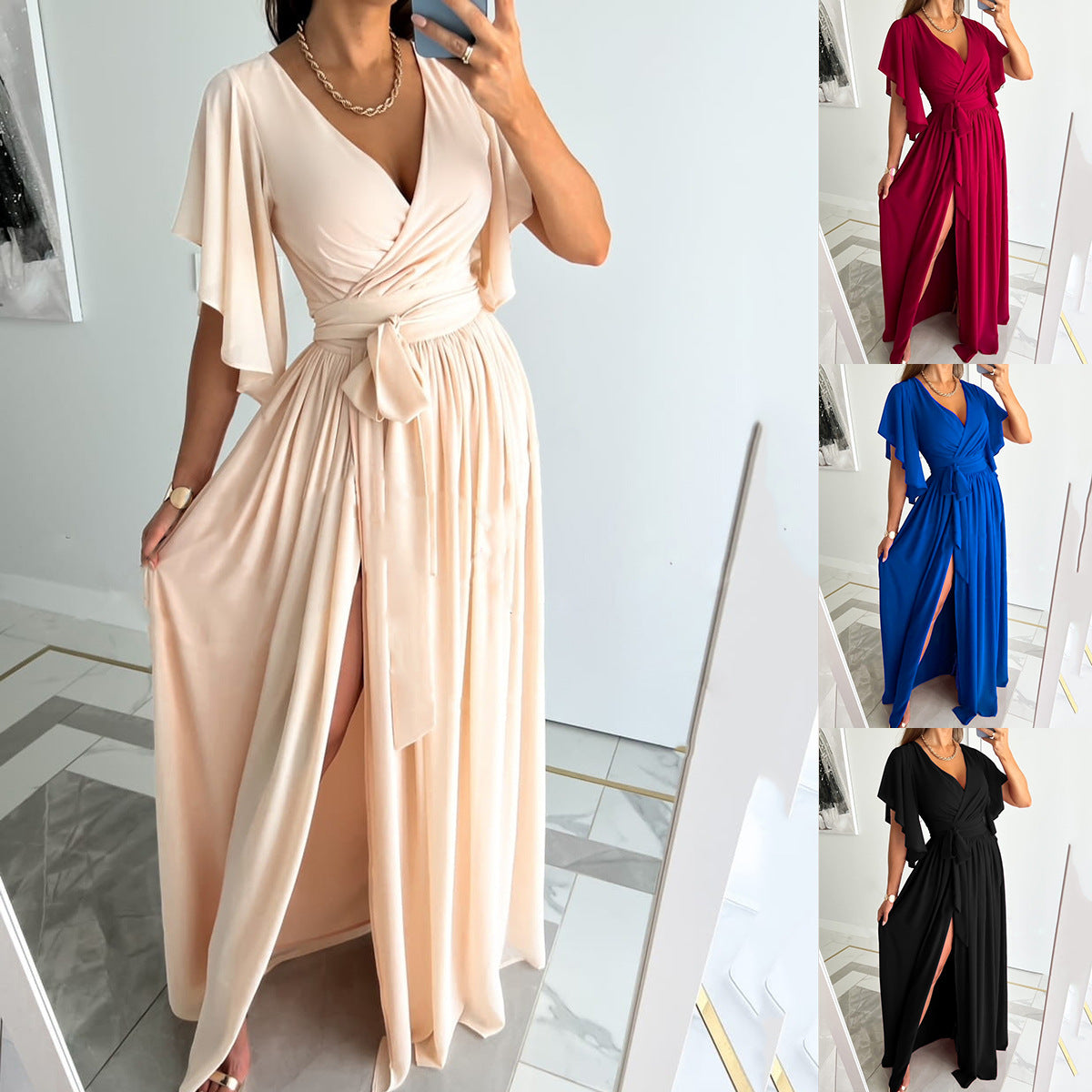 Women's Flowing Maxi Dress with Elegant Butterfly Sleeves Chic und Stil