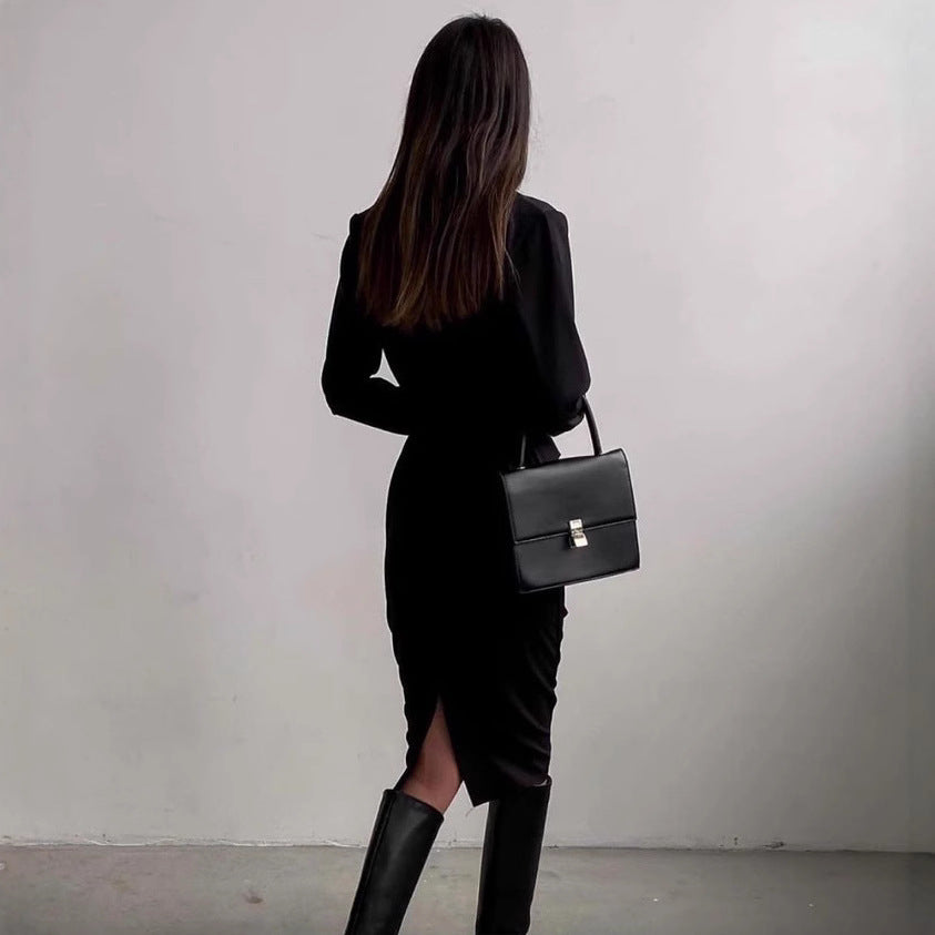 Robe portefeuille ajustée pour femmes avec manches longues et coupe élégante Chic und Stil