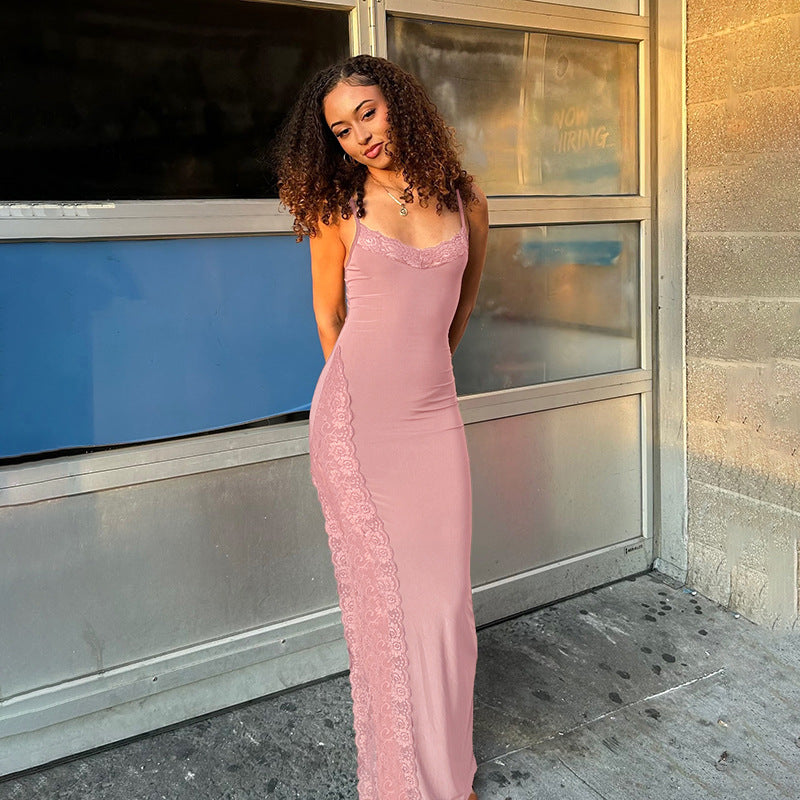 Robe maxi élégante pour femmes avec garniture en dentelle Chic und Stil