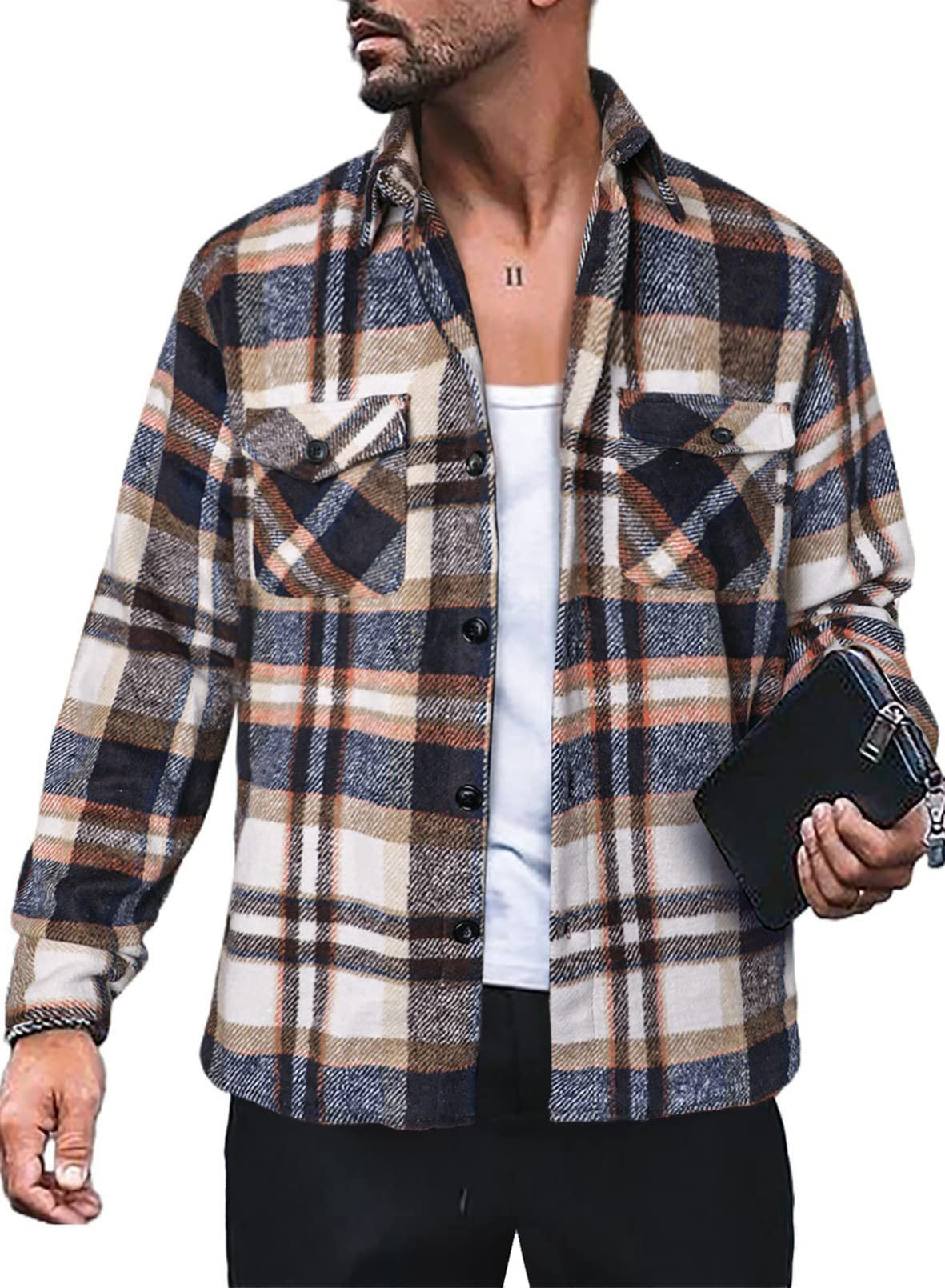 Chemise en flanelle pour hommes avec motif à carreaux et poches fonctionnelles Chic und Stil