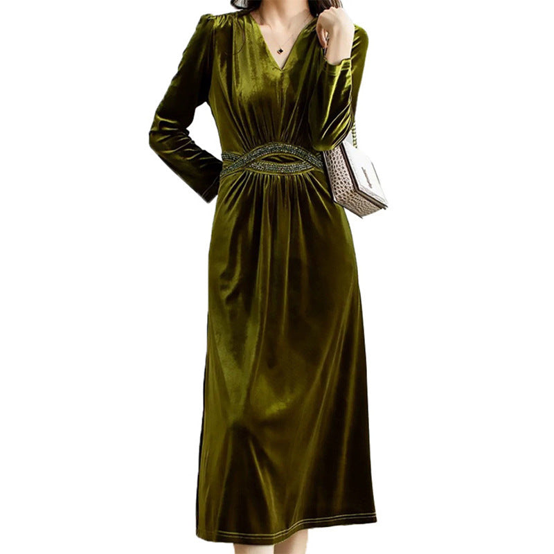 Robe Maxi en Velours Élégant pour Femme avec Taille Embellie Chic und Stil