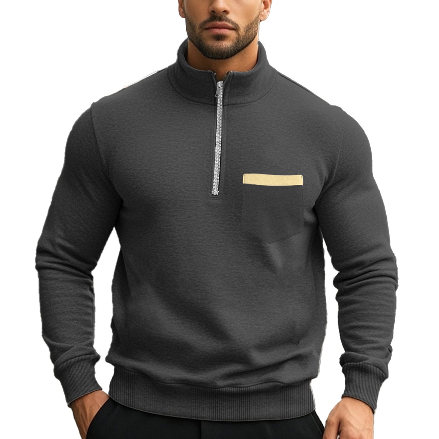 Sweatshirt pour hommes avec col montant et fermeture éclair intégrale Chic und Stil