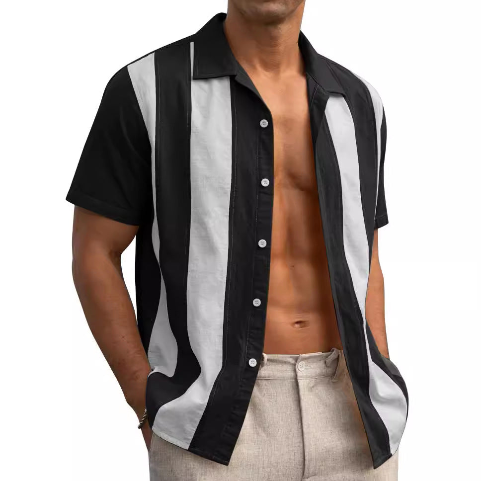 Chemise à manches courtes pour hommes avec un motif rayé élaboré Chic und Stil