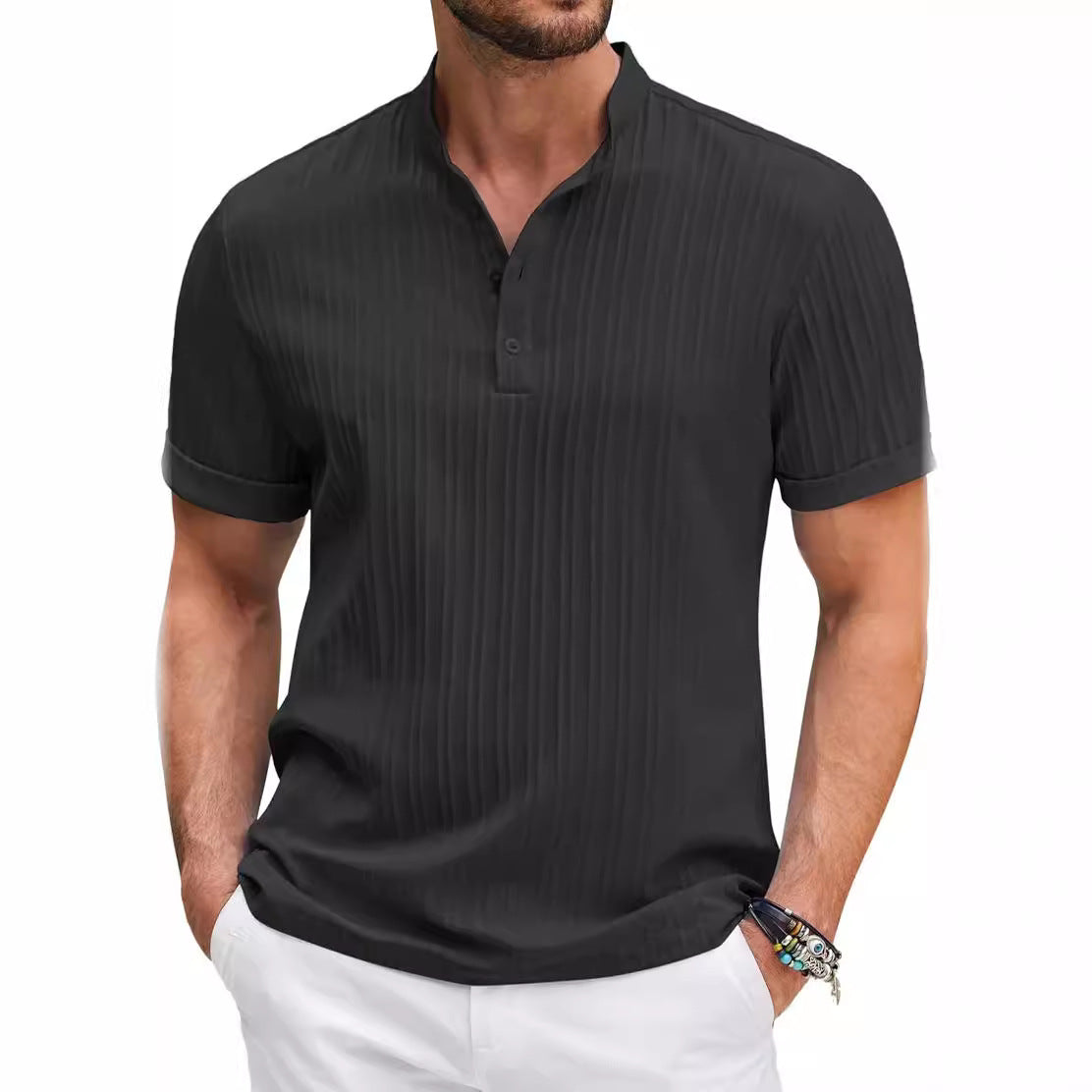 Hommes Structure Manche Courte Henley-Shirt Chic und Stil
