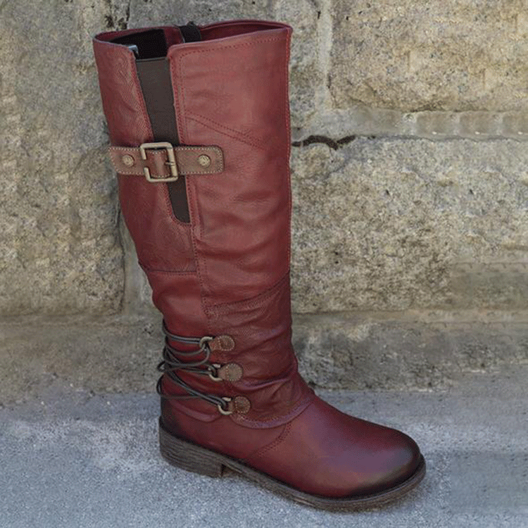 Bottes en cuir hautes pour femmes avec boucles décoratives et sangles élastiques Chic und Stil