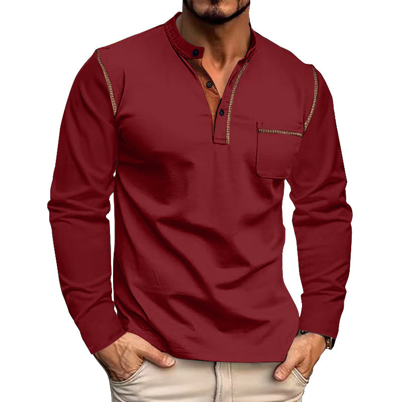Chemise à manches longues pour hommes avec col montant décontracté et accents contrastants Chic und Stil