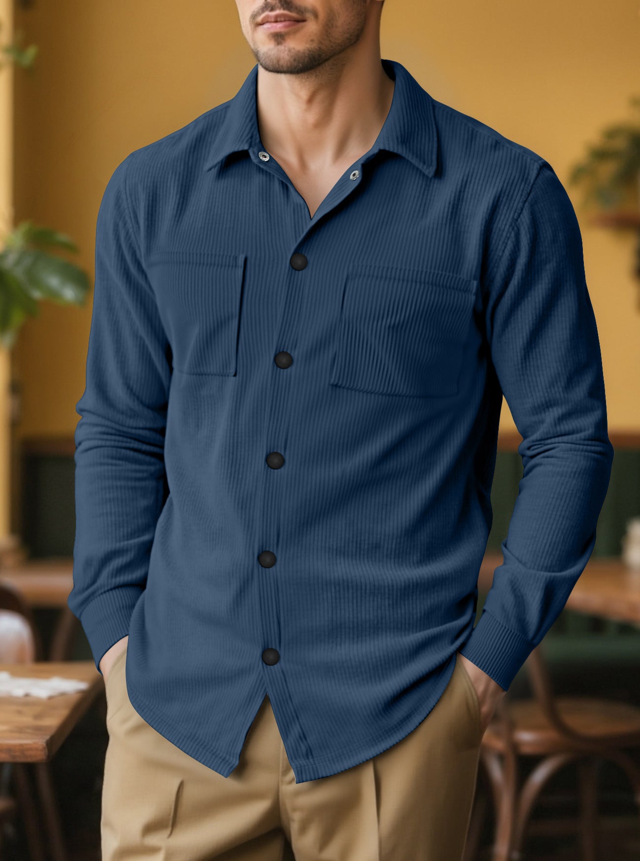 Chemise à manches longues pour hommes avec motif en corduroy texturé et poches poitrines pratiques Chic und Stil