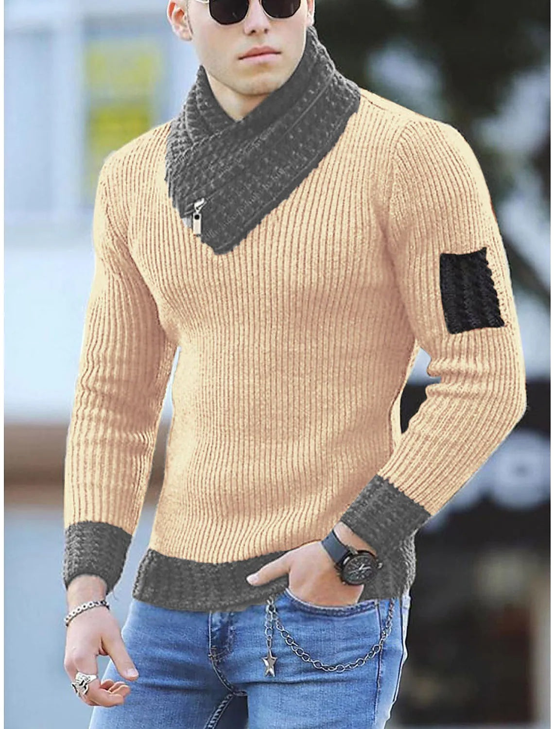 Knitted sweater for men with high collar and textured design Chic und Stil