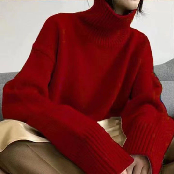 Dames Pull à col roulé douillet en tricot doux Chic und Stil