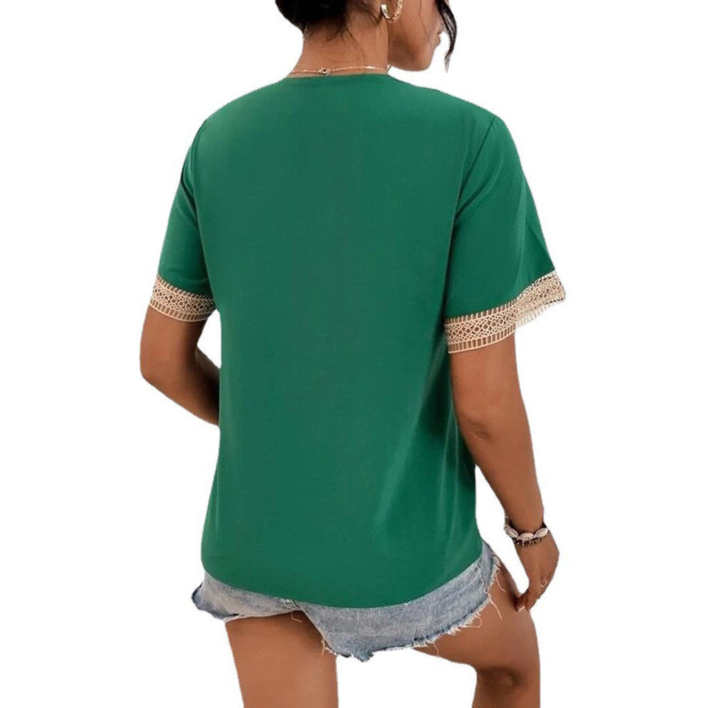 Blouse Chic und Stil élégante à col en V avec dentelle pour femmes