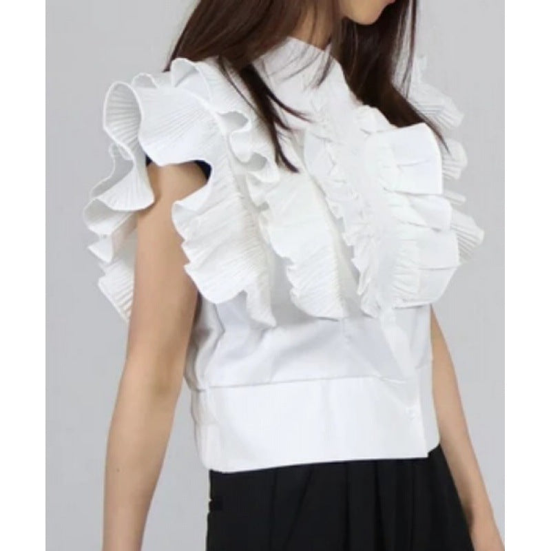 Top à volants pour femmes avec manches bouffantes Chic und Stil