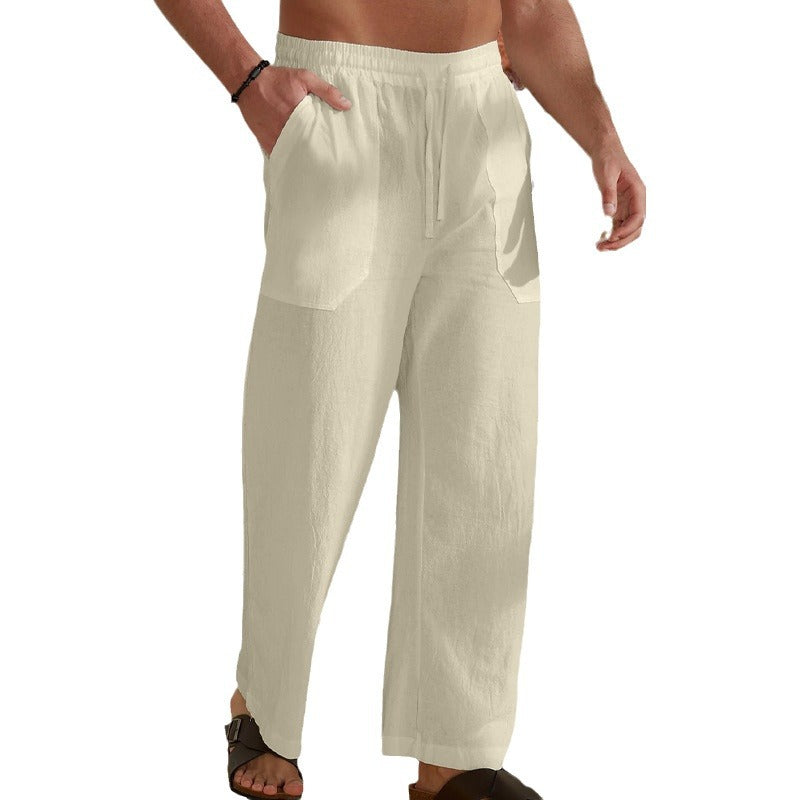 Pantalon cargo en lin pour hommes avec taille élastique et poches latérales pratiques Chic und Stil