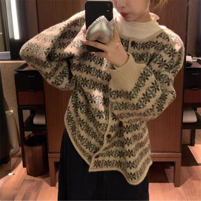 Pull en tricot pour femme avec motifs jacquard floraux et coupe confortable Chic und Stil