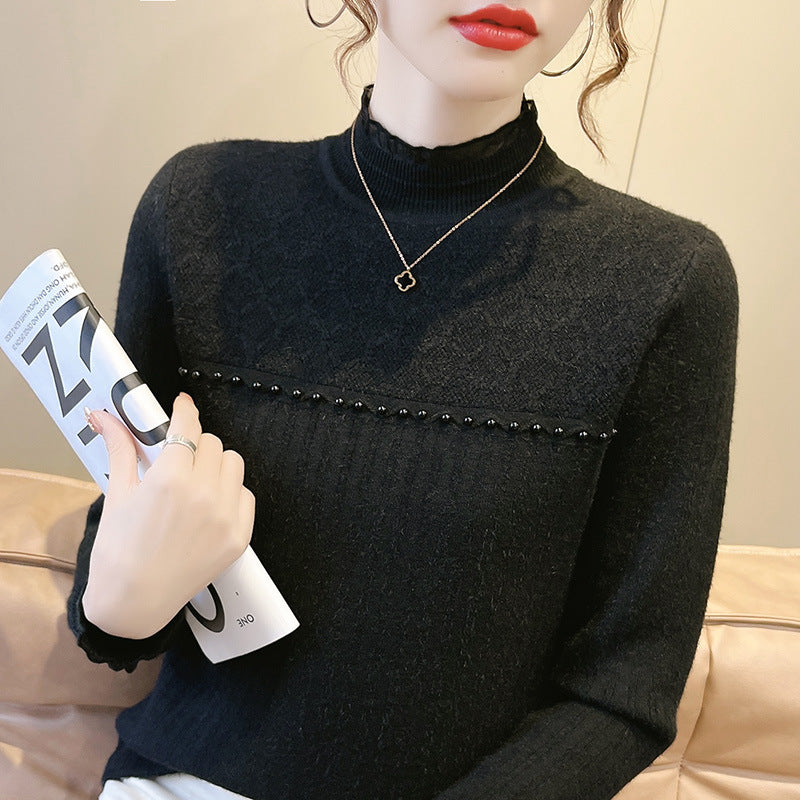 Dames pull en tricot élégant avec inserts transparents et détails en volants Chic und Stil
