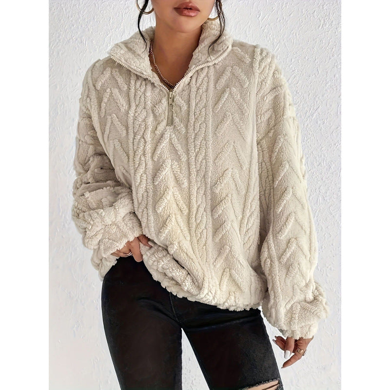 Dames Pull en polyester tendance avec col haut et texture Chic und Stil