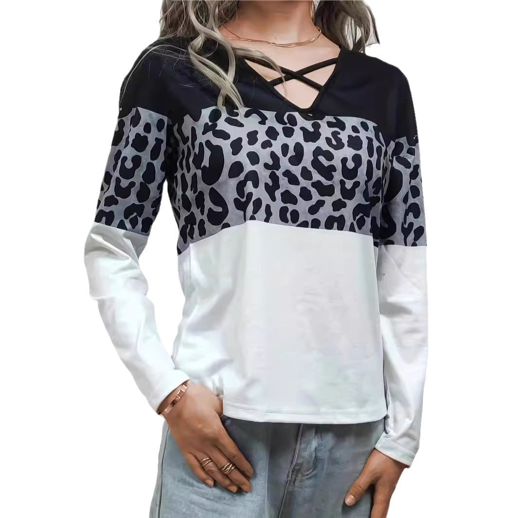 Chemise décontractée à manches longues pour femmes avec un imprimé léopard tendance et un col en V raffiné Chic und Stil