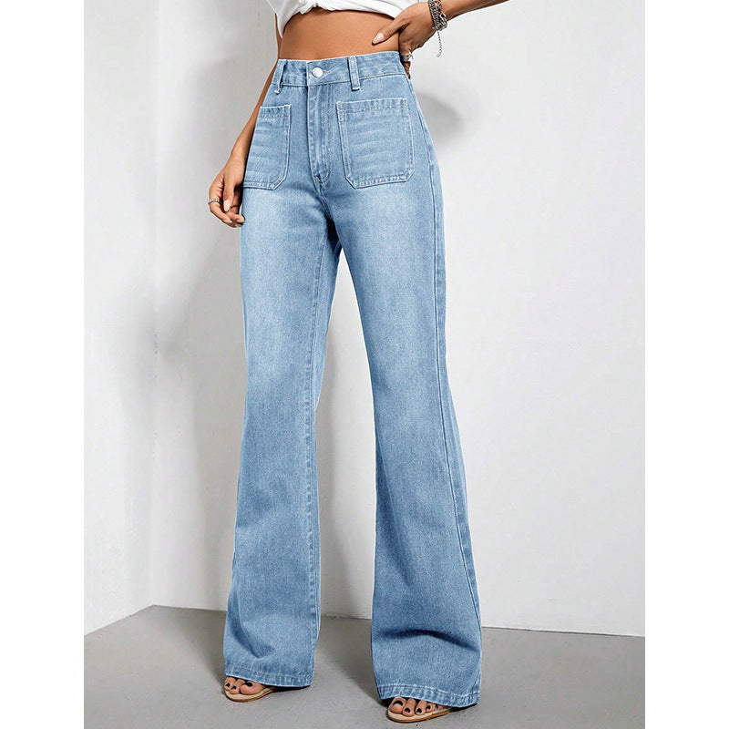 Jeans à jambes larges taille haute pour femmes avec poches décoratives Chic und Stil