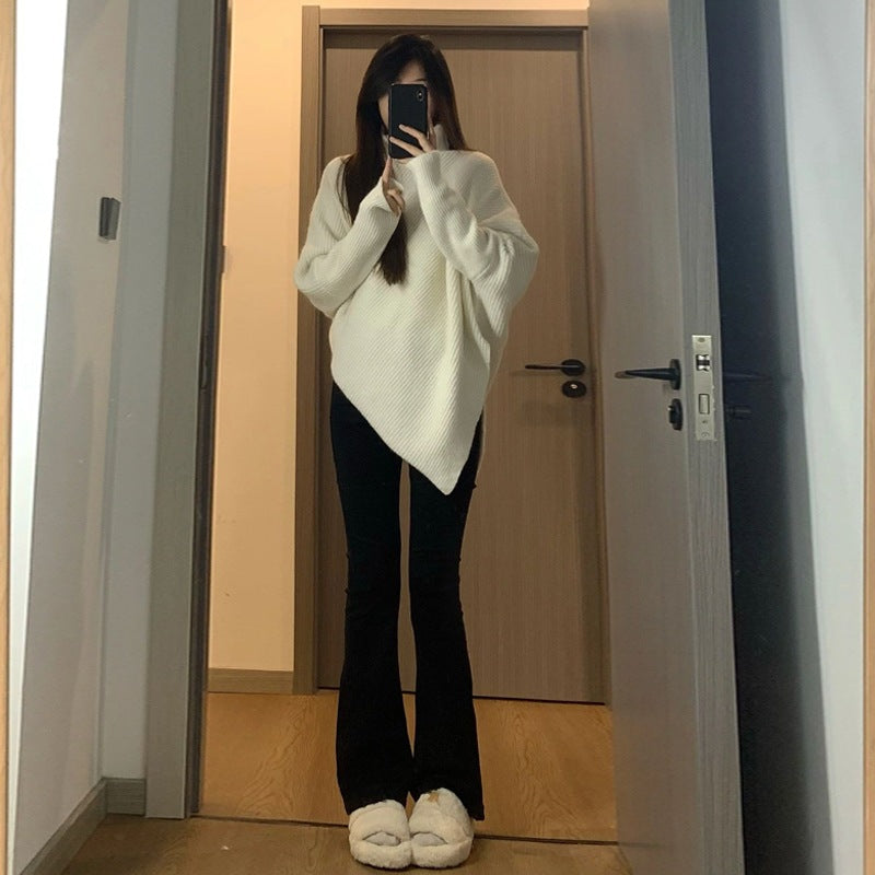 Pull en tricot décontracté pour femmes avec une coupe asymétrique et un matériau doux Chic und Stil