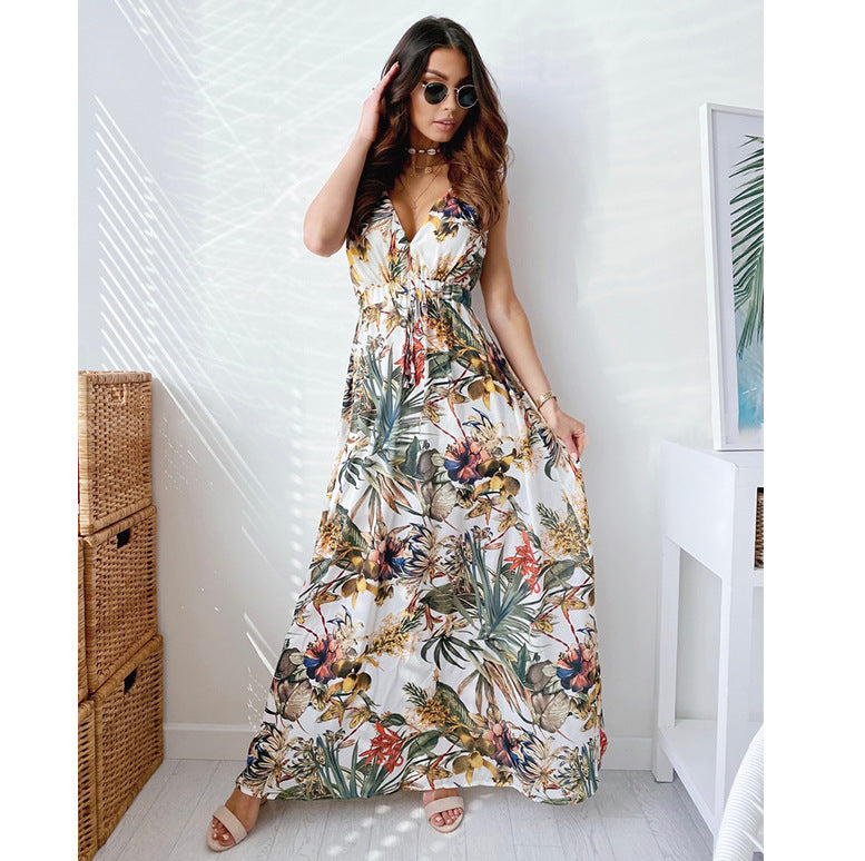Robe maxi pour femmes avec impression tropicale et détail frontale drapé Chic und Stil