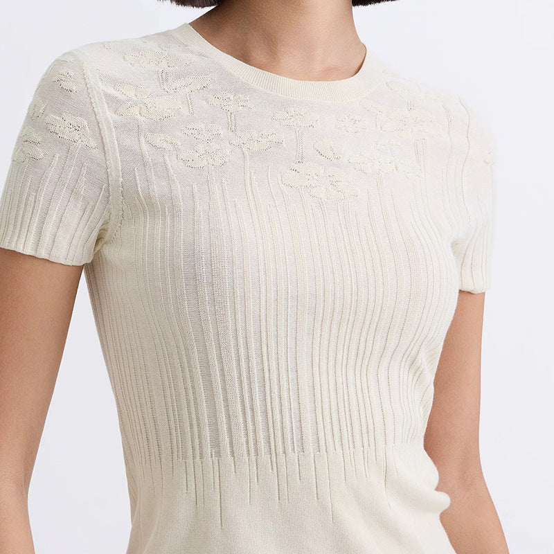 Haut en tricot à manches courtes texturé pour femmes Chic und Stil