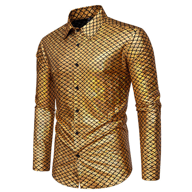 Chemise à manches longues brillantes pour hommes avec design écailles de poisson Chic und Stil