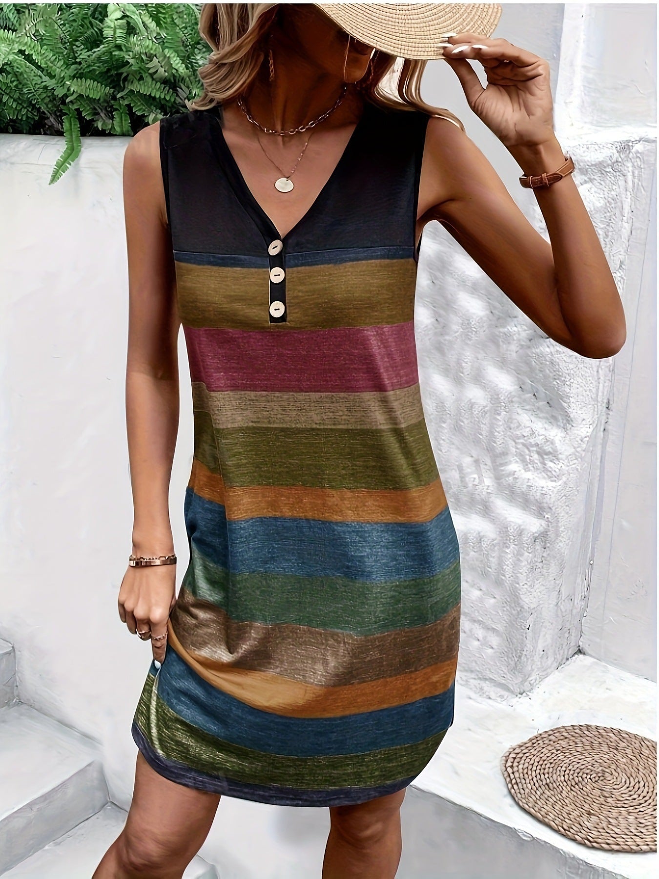 Robe Shift sans manches rayée Chic und Stil pour femmes