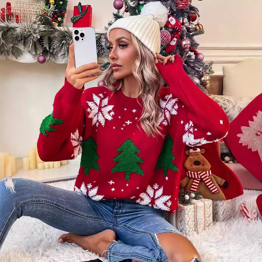 Pull en tricot pour femmes avec motif de Noël festif et design retravaillé Chic und Stil