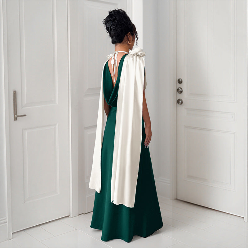 Robe Maxi Élégante Femme avec Manches Drapées Chic und Stil