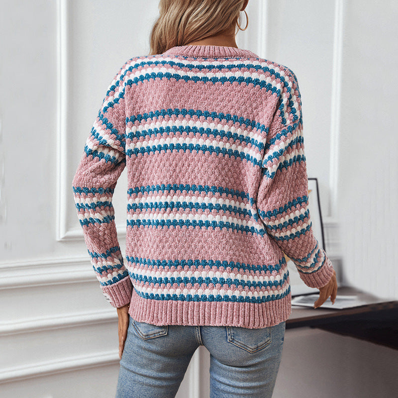 Pull en tricot pour femmes avec un mélange de motifs texturé et un col rond confortable Chic und Stil
