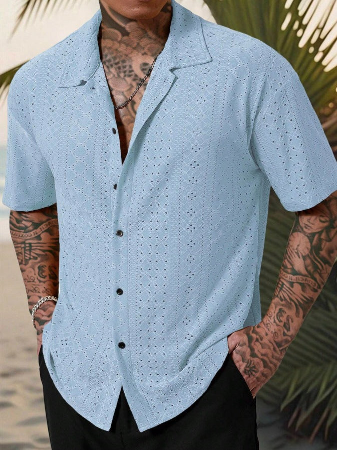 Chemise à manches courtes pour hommes avec broderie délicate en dentelle Chic und Stil