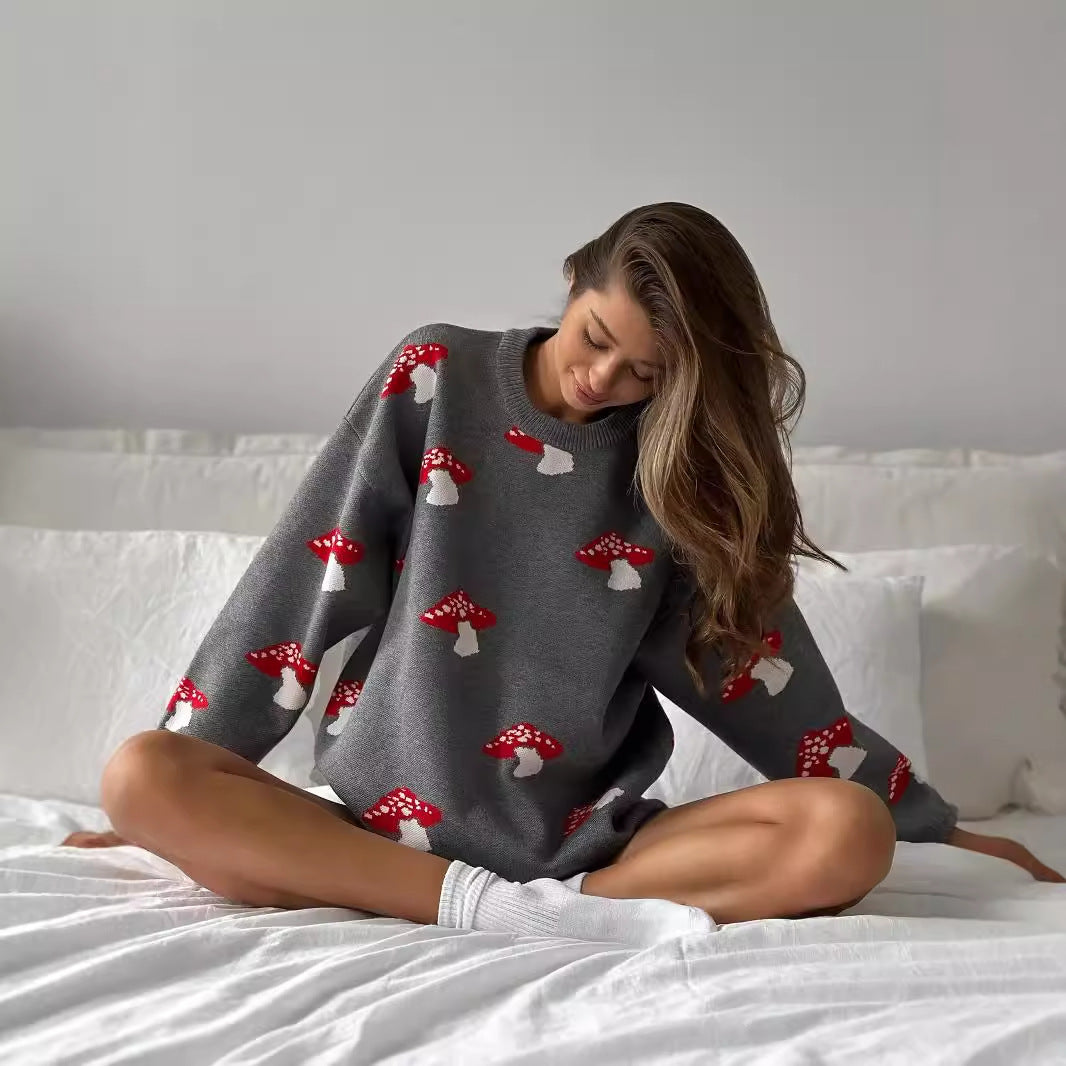 Pull en tricot pour dames avec motif de champignon ludique Chic und Stil