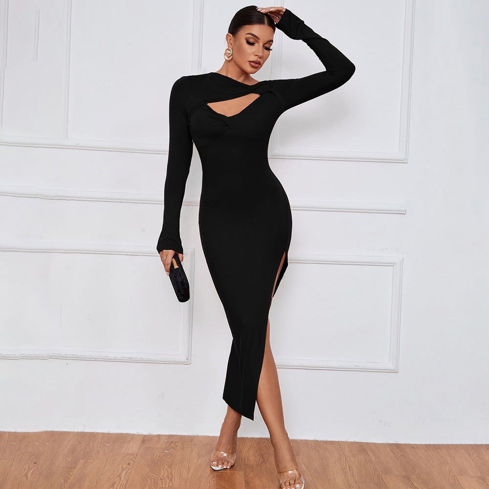 Robe maxi à manches longues Cut-Out Chic und Stil pour femmes
