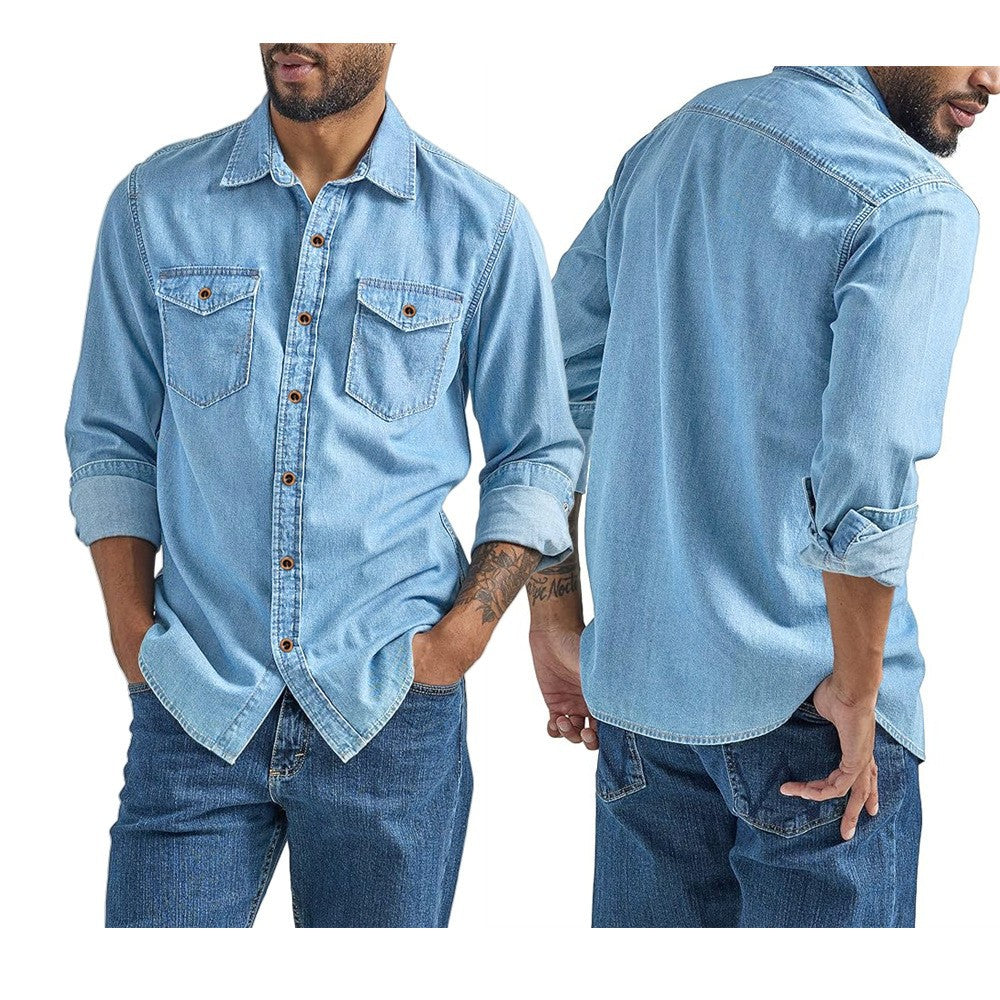 Men's denim shirt with versatile chest pockets Chic and Style
