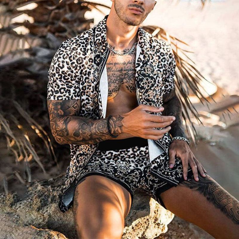 Hommes Tropical Print Décontracté Ensemble Court Chic und Stil