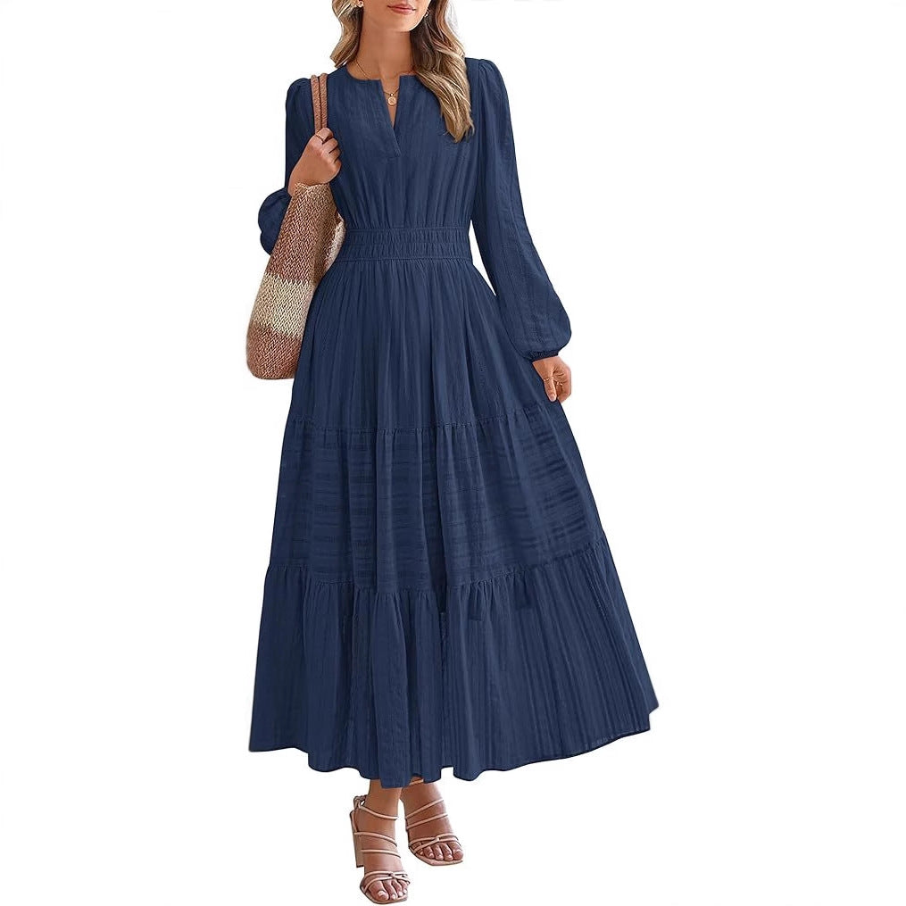 Robe maxi pour femmes avec des manches élégantes et un élastique à la taille raffiné Chic und Stil