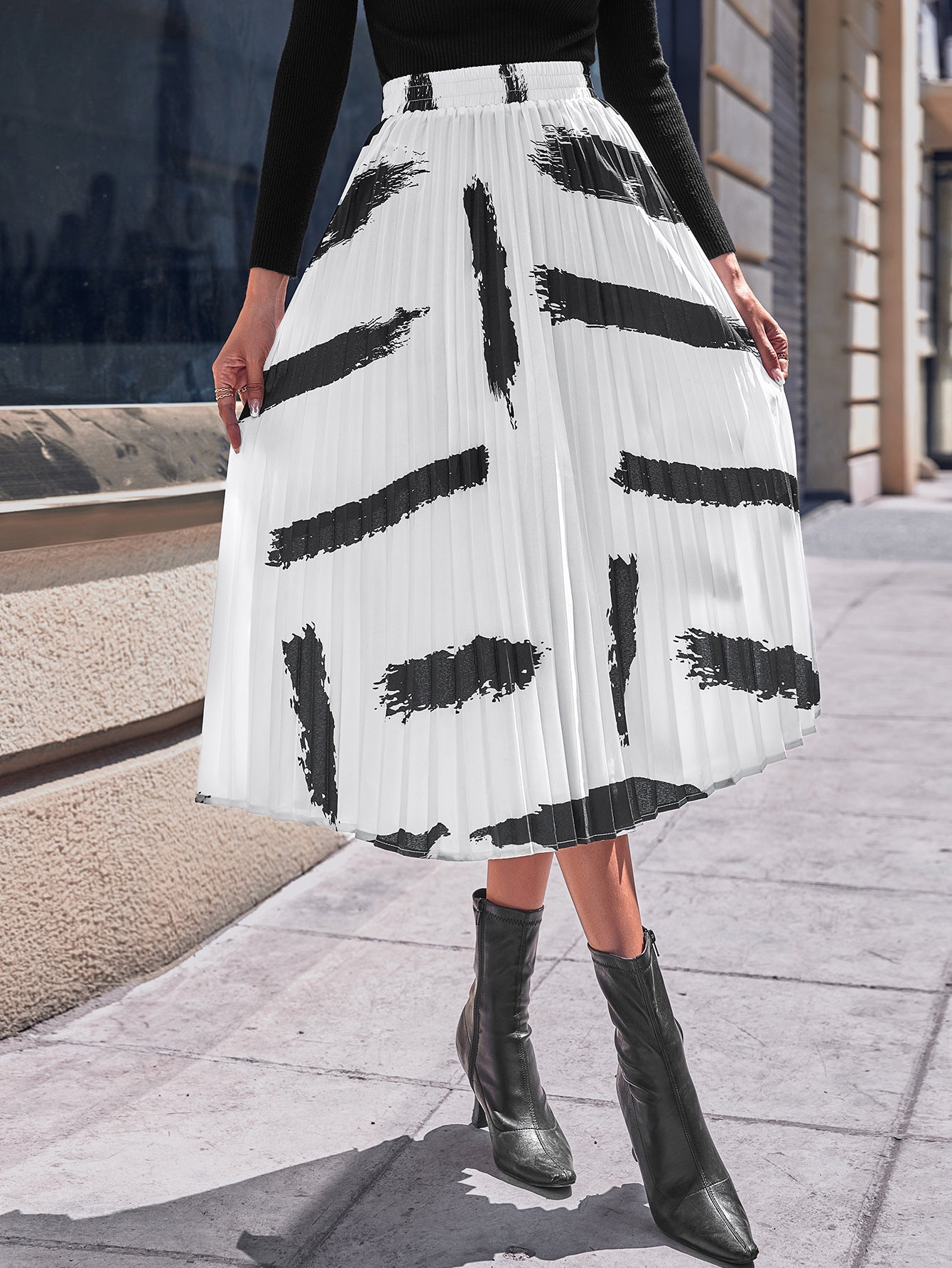 Jupe plissée pour femmes avec motif tendance et ceinture élastique Chic und Stil