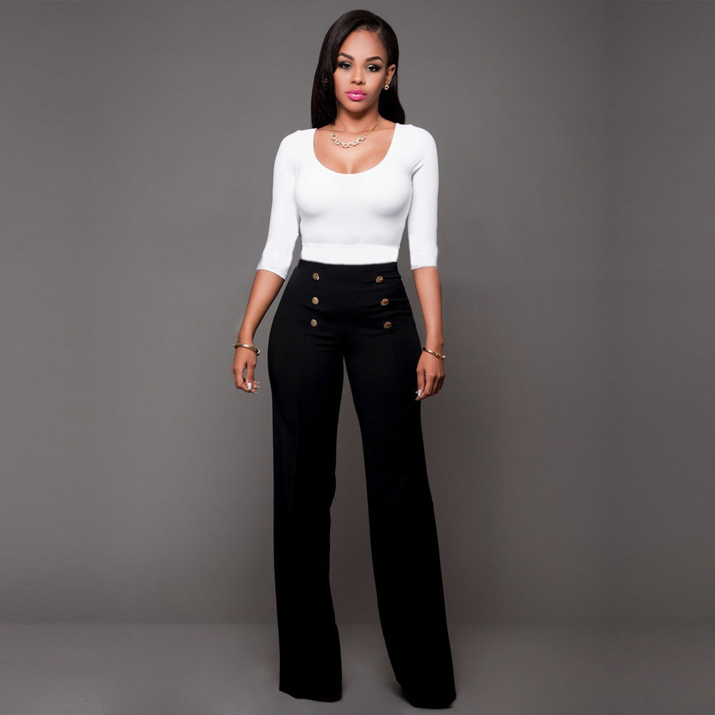 High-waisted Palazzo pants for women with decorative button details Chic and Style