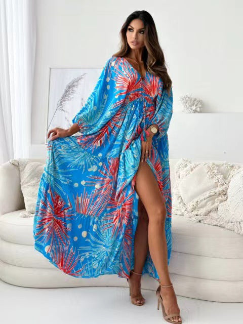 Women's Bohemian Maxi Dress with High Slit Chic and Style